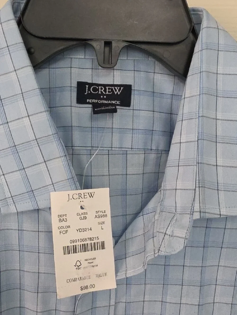 J. Crew Men's Blue Plaid Button-Down Dress Shirt